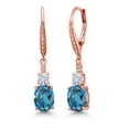thumbnail image 1 of Gem Stone King 18K Rose Gold Plated Silver London Blue Topaz and Moissanite Dangle Earrings for Women with Lab Grown Diamond (4.99 Cttw, Oval 9X7MM), 1 of 6