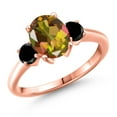 thumbnail image 1 of Gem Stone King 18K Rose Gold Plated Silver Mango Mystic Topaz and Black Diamond Engagement Ring for Women | 2.54 Cttw | Oval 9X7MM | Gemstone November Birthstone | Size 7, 1 of 6