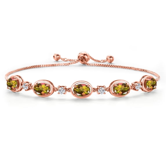 Gem Stone King 18K Rose Gold Plated Silver Mango Mystic Topaz Bracelet for Women | 6.00 Cttw | Gemstone November Birthstone | Oval 7X5MM | Fully Adjustable 9 inch