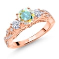 thumbnail image 1 of Gem Stone King 18K Rose Gold Plated Silver Mercury Mist Mystic Topaz and White Moissanite Engagement Ring for Women (1.47 Cttw, Gemstone, Round 6MM and 3MM, Size 9), 1 of 4