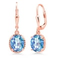 thumbnail image 1 of Gem Stone King 18K Rose Gold Plated Silver Millennium Blue Mystic Quartz Leverback Dangle Earrings for Women (3.60 Cttw, Gemstone Birthstone, Oval 9X7MM), 1 of 5