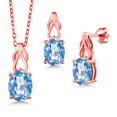 thumbnail image 1 of Gem Stone King 18K Rose Gold Plated Silver Millennium Blue Mystic Quartz Pendant and Earrings Jewelry Set for Women | 5.40 Cttw | Oval 9X7 | Gemstone Birthstone | with 18 inch Chain, 1 of 3