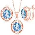 thumbnail image 1 of Gem Stone King 18K Rose Gold Plated Silver Millennium Blue Mystic Quartz Pendant and Earrings Jewelry Set for Women | 9.00 Cttw | Gemstone Birthstone | Oval 10X8MM | With 18 inch Chain, 1 of 3