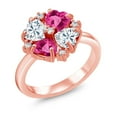 thumbnail image 1 of Gem Stone King 18K Rose Gold Plated Silver Moissanite and Pink Created Sapphire Ring for Women (2.28 Cttw, Heart Shape 5MM, Gemstone Birthstone, Size 6), 1 of 3
