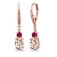 thumbnail image 1 of Gem Stone King 18K Rose Gold Plated Silver Morganite Peach and Red Created Ruby Dangle Earrings for Women with Lab Grown Diamond (3.73 Cttw, Oval 9X7MM), 1 of 6