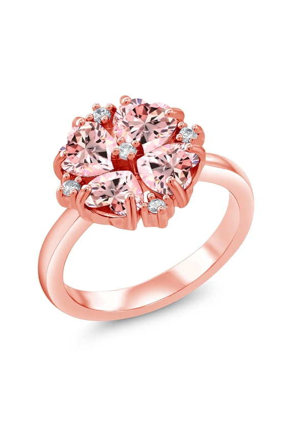 18K Rose Gold Plated Silver Morganite Peach Zirconia Ring for Women (1.84 Cttw, Heart Shape 5MM, Gemstone Birthstone, Size 7)
