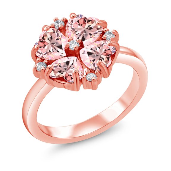 Gem Stone King 18K Rose Gold Plated Silver Morganite Peach Zirconia Ring for Women (1.84 Cttw, Heart Shape 5MM, Gemstone Birthstone, Size 8)
