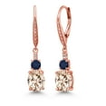 thumbnail image 1 of Gem Stone King 18K Rose Gold Plated Silver Morganite Peach and Blue Sapphire Dangle Earrings for Women with Lab Grown Diamond (3.93 Cttw, Oval 9X7MM), 1 of 3