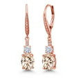 thumbnail image 1 of Gem Stone King 18K Rose Gold Plated Silver Morganite Peach and Moissanite Dangle Earrings for Women with Lab Grown Diamond (3.69 Cttw, Oval 9X7MM), 1 of 3