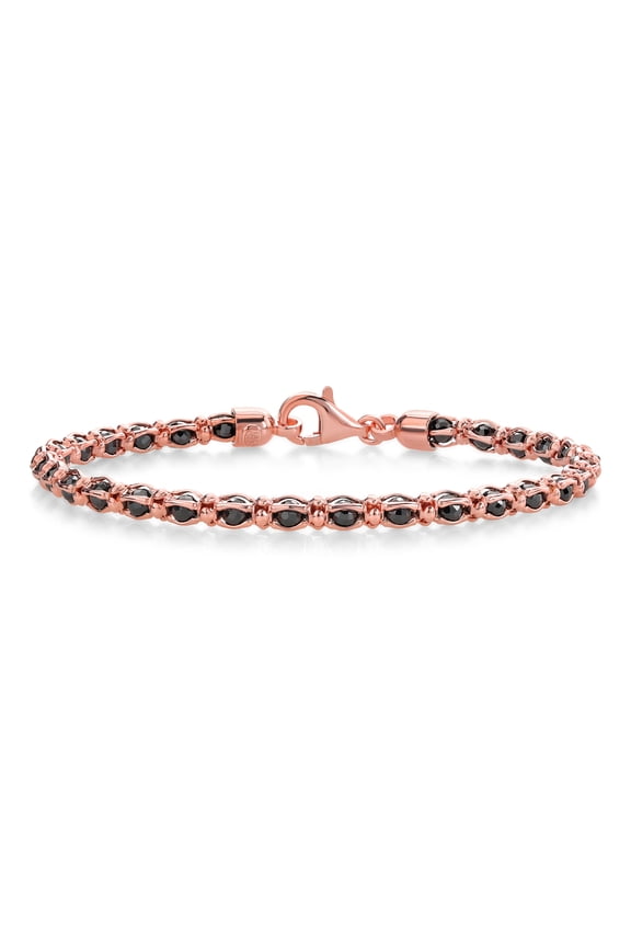18K Rose Gold Plated Silver Multi Faceted Crystal Beads Tennis Bracelet for Women (7 inch, with Lobster Clasp, Made in Italy)