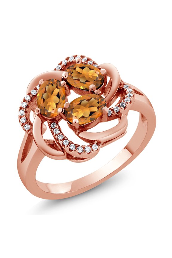 18K Rose Gold Plated Silver Orange Red Madeira Citrine Ring for Women (1.57 Cttw, Oval 6X4MM, Gemstone Birthstone, Available in Size 5, 6, 7, 8, 9)
