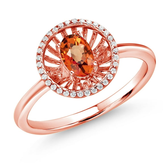 Gem Stone King 18K Rose Gold Plated Silver Orange Sapphire Ring for Women (1.03 Cttw, Oval 6X4MM, Gemstone September Birthstone, Size 5)