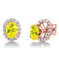 Gem Stone King 18K Rose Gold Plated Silver Oval Canary Mystic Topaz Removable Jacket Stud Earrings for Women