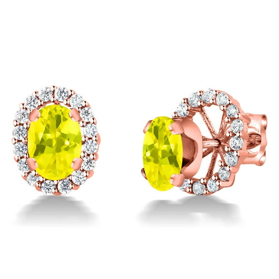 Gem Stone King 18K Rose Gold Plated Silver Oval Canary Mystic Topaz Removable Jacket Stud Earrings for Women