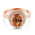 thumbnail image 1 of Gem Stone King 18K Rose Gold Plated Silver Oval Ecstasy Mystic Topaz Halo Engagement Ring for Women (2.70 Cttw, Gemstone November Birthstone, Oval 8X6MM, Size 6), 1 of 4