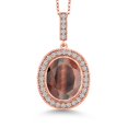 thumbnail image 1 of Gem Stone King 18K Rose Gold Plated Silver Oval Gemstone Birthstone Halo Necklace for Women | Oval 12X10MM | Halo Pendant Necklace for Women | With 18 inch Chain, 1 of 6