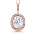 thumbnail image 1 of Gem Stone King 18K Rose Gold Plated Silver Oval Gemstone Birthstone Halo Necklace for Women | Oval 12X10MM | Halo Pendant Necklace for Women | With 18 inch Chain, 1 of 6