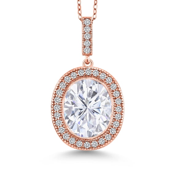 Gem Stone King 18K Rose Gold Plated Silver Oval Gemstone Birthstone Halo Necklace for Women | Oval 12X10MM | Halo Pendant Necklace for Women | With 18 inch Chain