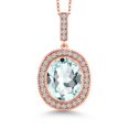thumbnail image 1 of Gem Stone King 18K Rose Gold Plated Silver Oval Gemstone Birthstone Halo Necklace for Women | Oval 12X10MM | Halo Pendant Necklace for Women | With 18 inch Chain, 1 of 6