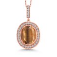 thumbnail image 1 of Gem Stone King 18K Rose Gold Plated Silver Oval Gemstone Birthstone Halo Necklace for Women | Oval 12X10MM | Halo Pendant Necklace for Women | With 18 inch Chain, 1 of 6