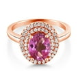 thumbnail image 1 of Gem Stone King 18K Rose Gold Plated Silver Oval Pink Mystic Topaz Halo Engagement Ring for Women (2.50 Cttw, Gemstone November Birthstone, Oval 8X6MM, Size 7), 1 of 4