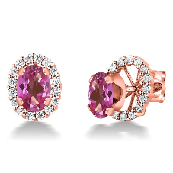 Gem Stone King 18K Rose Gold Plated Silver Oval Pink Mystic Topaz Removable Jacket Stud Earrings for Women