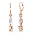 thumbnail image 1 of Gem Stone King 18K Rose Gold Plated Silver Peach Morganite 3 Stone Dangle Earrings for Women (4.80 Cttw, Gemstone October Birthstone, Oval 8X6MM, 7X5MM and 6X4MM), 1 of 6