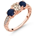 thumbnail image 1 of Gem Stone King 18K Rose Gold Plated Silver Peach Morganite and Blue Sapphire 3 Stone Ring for Women (1.97 Cttw, Gemstone October Birthstone, Oval 7X5MM, Size 6), 1 of 6