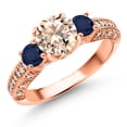 thumbnail image 1 of Gem Stone King 18K Rose Gold Plated Silver Peach Morganite Blue Sapphire and White Moissanite Engagement Ring for Women (1.93 Cttw, Gemstone October Birthstone, Round 7MM and 4MM, Size 8), 1 of 3