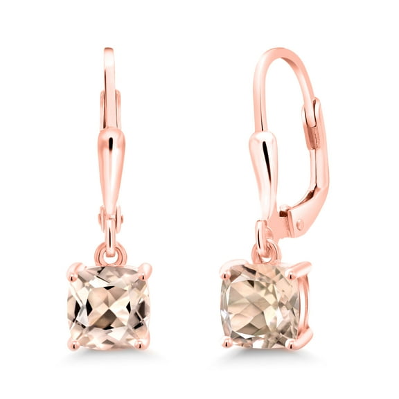 Gem Stone King 18K Rose Gold Plated Silver Peach Morganite Dangle Earrings for Women (1.64 Cttw, Gemstone October Birthstone, Cushion 6MM)