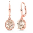 thumbnail image 1 of Gem Stone King 18K Rose Gold Plated Silver Peach Morganite Leverback Dangle Earrings for Women (3.20 Cttw, Gemstone October Birthstone, Oval 9X7MM), 1 of 5