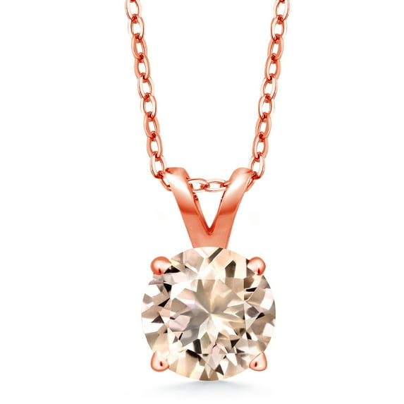 Gem Stone King 18K Rose Gold Plated Silver Peach Morganite Pendant Necklace for Women (0.60 Cttw, Gemstone October Birthstone, Round 6MM, With 18 inch Silver Chain)