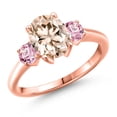 thumbnail image 1 of Gem Stone King 18K Rose Gold Plated Silver Peach Morganite and Pink Lab Grown Diamond Engagement Ring for Women | 2.10 Cttw | Oval 9X7MM | Gemstone October Birthstone | Size 8, 1 of 6