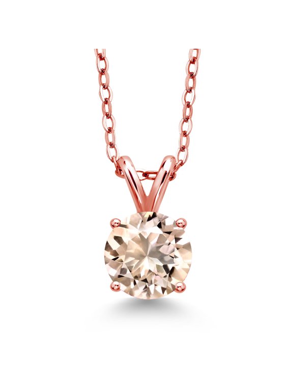 18K Rose Gold Plated Silver Peach Morganite Solitaire Pendant Necklace for Women (1.70 Cttw, Round 8MM, Gemstone October Birthstone, With 18 inch Chain)