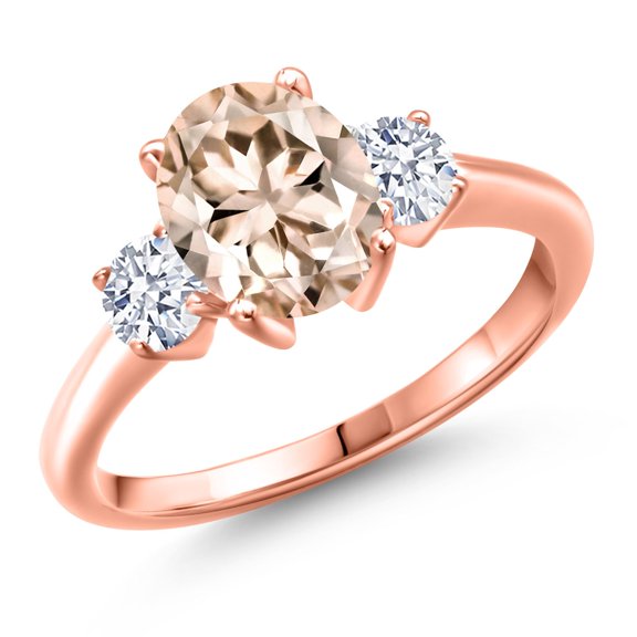 Gem Stone King 18K Rose Gold Plated Silver Peach Morganite and White Zirconia Engagement Ring for Women | 2.10 Cttw | Oval 9X7MM | Gemstone October Birthstone | Size 5