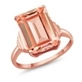 thumbnail image 1 of Gem Stone King 18K Rose Gold Plated Silver Peach Nano Morganite Ring for Women (6.30 Cttw, Emerald Cut 14X10MM, Gemstone October Birthstone, Available in Size 5, 6, 7, 8, 9), 1 of 4