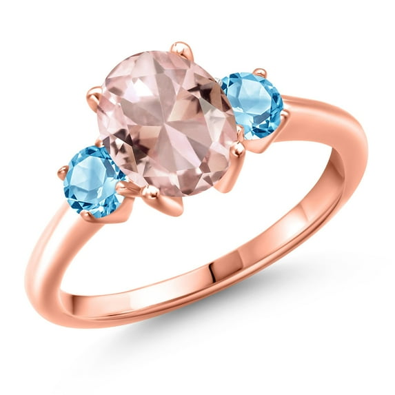 Gem Stone King 18K Rose Gold Plated Silver Peach Nano Morganite and Swiss Blue Topaz Engagement Ring for Women | 2.71 Cttw | Oval 9X7MM | Gemstone October Birthstone | Size 5