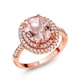 thumbnail image 1 of Gem Stone King 18K Rose Gold Plated Silver Peach Nano Morganite and White Moissanite Halo Engagement Ring (2.43 Cttw, Oval 9X7MM, Available in Size 5, 6, 7, 8, 9), 1 of 3