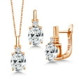 thumbnail image 1 of Gem Stone King 18K Rose Gold Plated Silver Pendant and Earrings Jewelry Set 9x7mm Set with White Zirconia, 1 of 4