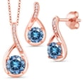 thumbnail image 1 of Gem Stone King 18K Rose Gold Plated Silver Pendant and Earrings Jewelry Set Persian Blue Moissanite Moissanite Persian Blue (1.94 Cttw), 1 of 3