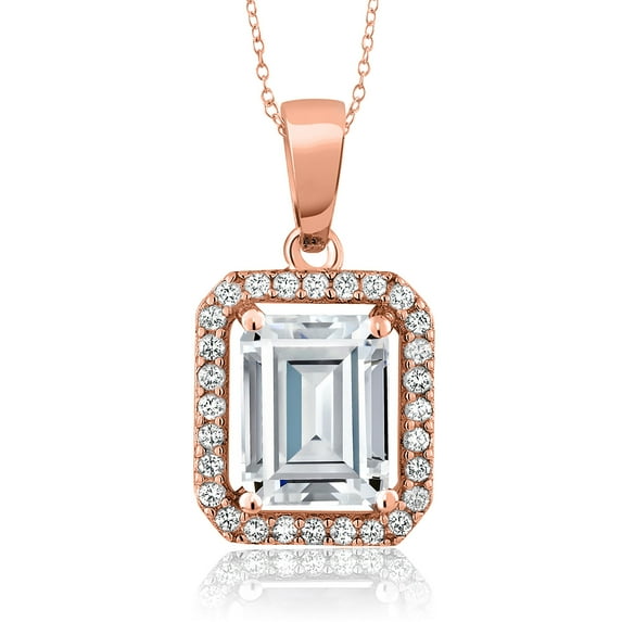 Gem Stone King 18K Rose Gold Plated Silver Pendant with 18 inch Chain Octagon Set with Near Colorless Moissanite (2.80 Cttw)