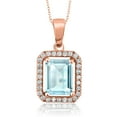 thumbnail image 1 of Gem Stone King 18K Rose Gold Plated Silver Pendant with 18 inch Chain Octagon Sky Blue Topaz Moissanite (2.94 Cttw), 1 of 4