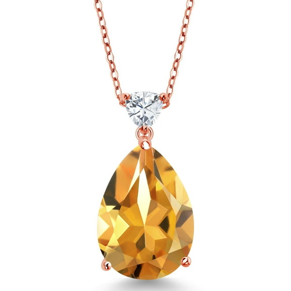Gem Stone King 18K Rose Gold Plated Silver Pendant with Chain Citrine Moissanite (11.27 Cttw)