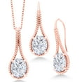 thumbnail image 1 of Gem Stone King 18K Rose Gold Plated Silver Pendant with Chain Earrings Set Oval Moissanite (15.45 Cttw), 1 of 3