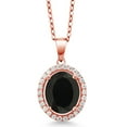 thumbnail image 1 of Gem Stone King 18K Rose Gold Plated Silver Pendant with Chain Oval Black Onyx and Moissanite (3.32 Cttw), 1 of 4