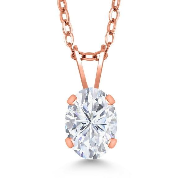 Gem Stone King 18K Rose Gold Plated Silver Pendant with Chain Oval Moissanite (0.90 Cttw)