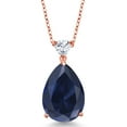 thumbnail image 1 of Gem Stone King 18K Rose Gold Plated Silver Pendant with Chain Pear Shape Created Sapphire Moissanite (13.10 Cttw), 1 of 5