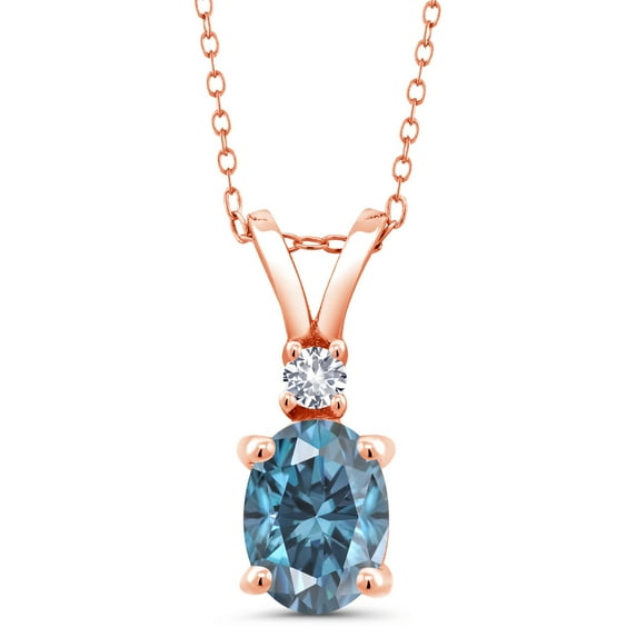 Gem Stone King 18K Rose Gold Plated Silver Pendant with Chain Persian Blue Moissanite Created Sapphire (1.43 Cttw)