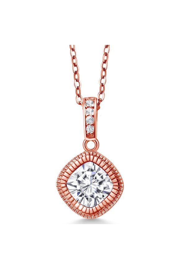 18K Rose Gold Plated Silver Pendant with Chain Set with Near Colorless (GH) Moissanite (1.75 Cttw)