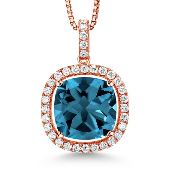 Gem Stone King 18K Rose Gold Plated Silver Pendant with Chain Topaz Moissanite (14.25 Cttw)